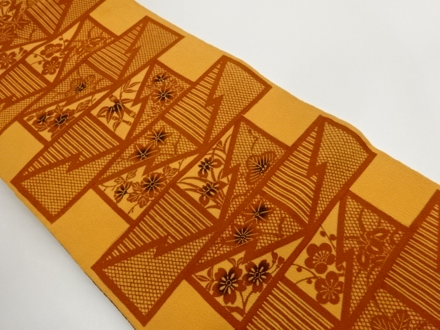JAPANESE KIMONO / NAGOYA OBI / KATAZOME / CHIRIMEN / SHOCHIKUBAI 